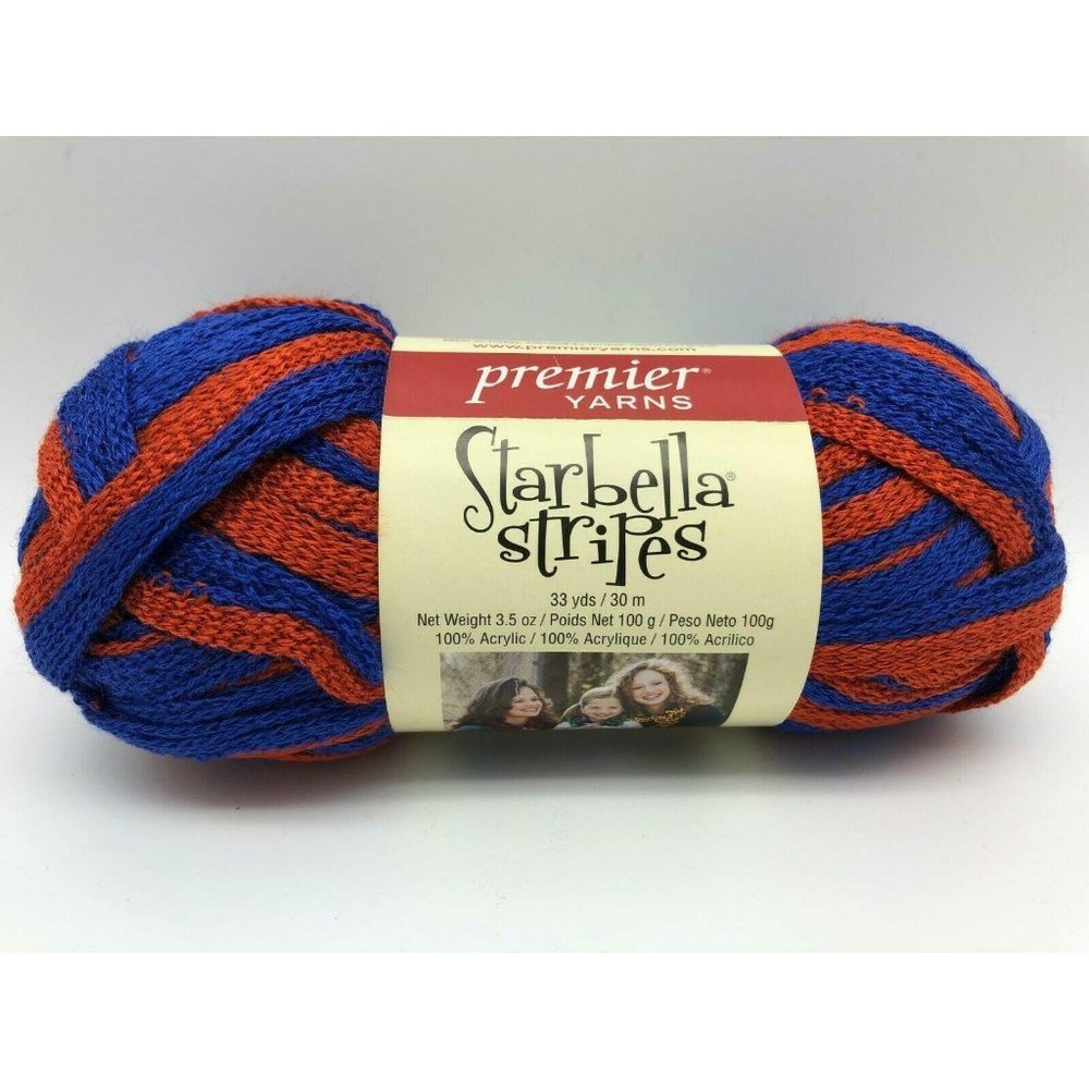 Premier Yarns Starbella Stripes Shoutout #17-10 Red Blue #6 Bulky 1 Skein Ruffle